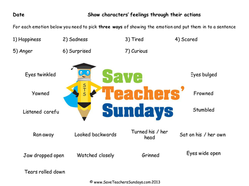 Showing Characters' Feelings Through Actions Lesson Plan and Worksheets