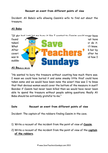 Recounting a Story From a Different Point of View Lesson Plan and Worksheets