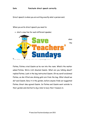 Punctuating Direct Speech Lesson Plan and Worksheets