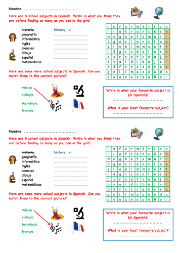 KS3 Spanish starter – school subjects