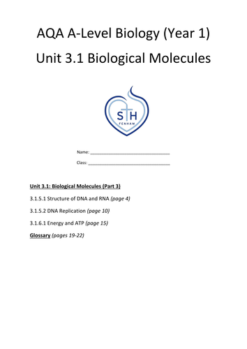 AQA A-Level (Year 1) - Unit 3.1.5-3.1.6 - DNA and Energy and ATP