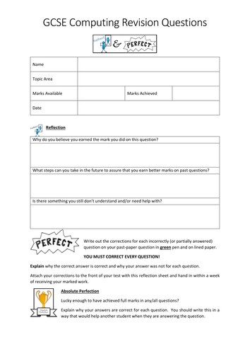 Student Performance Reflection Sheet Teaching Resources