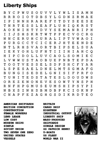 Liberty Ships World War Two Word Search