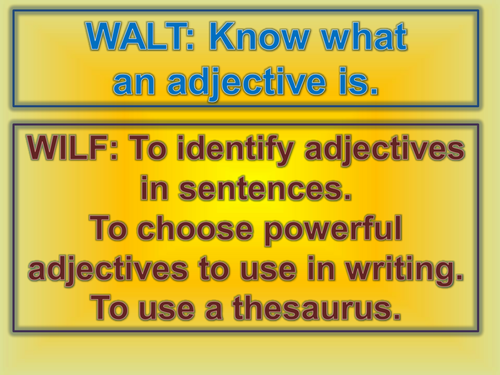 Powerpoint that teaches adjectives and then activity to follow