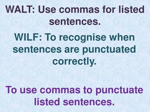 Commas for lists Power Point and activity
