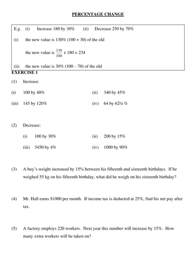 Worded problems involving percentages