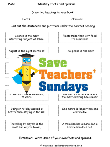 Facts and Opinions Lesson Plan and Worksheet