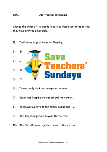 Fronted Adverbials Lesson Plan and Worksheets