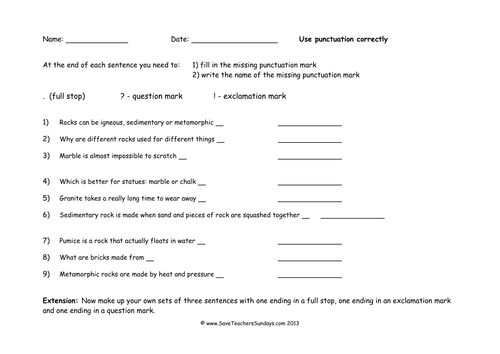 Using Punctuation Lesson Plan and Other Resources