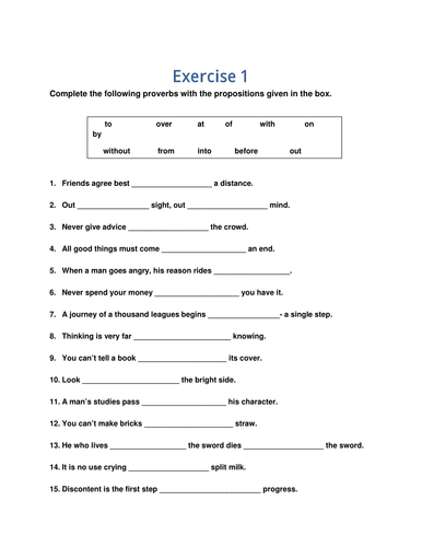 Exercises of Prepositions