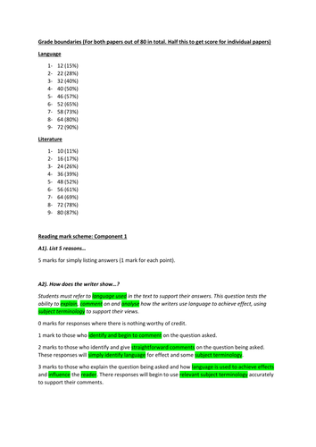 Eduqas English Component 1 mark scheme