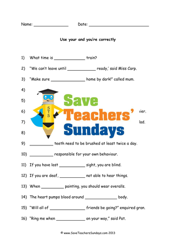 Using Your and You're Lesson Plan and Worksheet