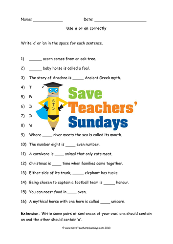 Using A or An Correctly Lesson Plan and Worksheet