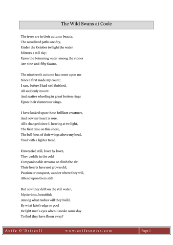 W.B Yeats Notes