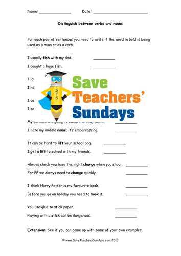 Verbs and Nouns Lesson Plan and Worksheet