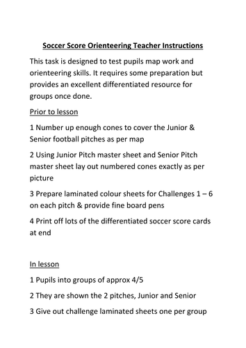 Orienteering "Soccer Score" activity for KS2 or KS3