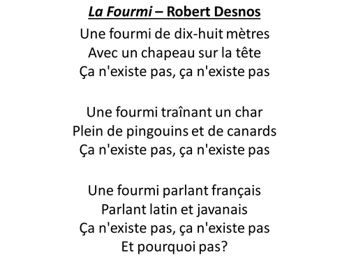 Robert Desnos Poetry Project La Fourmi Other Poems Teaching Resources