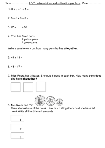 year 2 sats style maths questions teaching resources