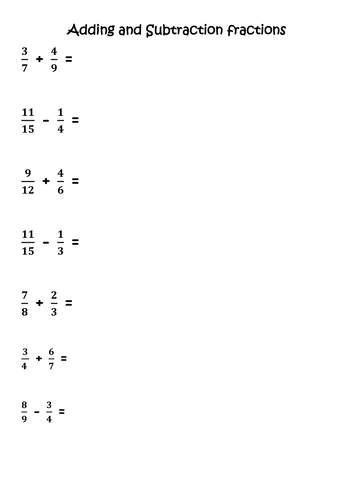 Adding and subtracting fractions differentiated x 3 UKS2