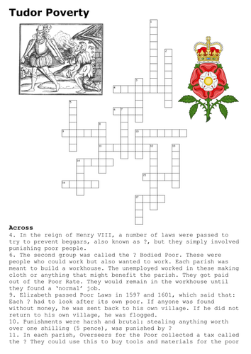 Tudor Poverty Crossword Teaching Resources