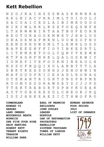 Kett Rebellion Word Search