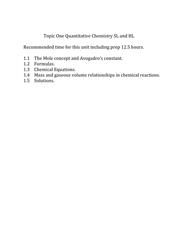 Quantitive Chemistry Moles and Titrations Topic 1 IB