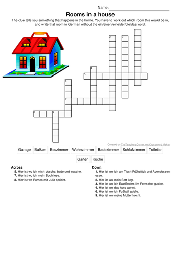 Rooms in a house crossword