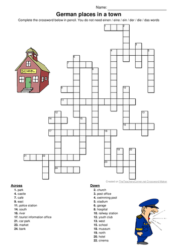 German places in a town crossword