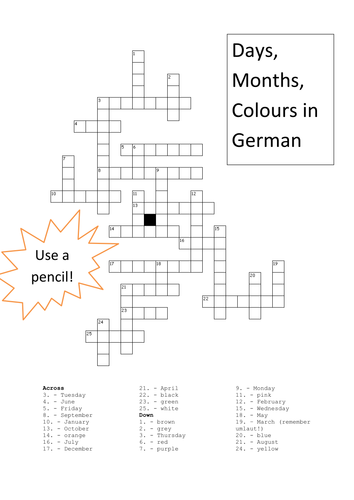 days months colours crossword German