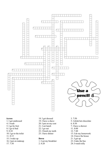 French times and daily routine activities crossword