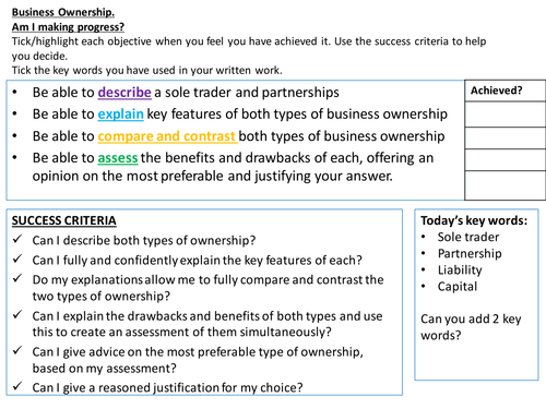 Business Ownership - Sole Traders and Partnerships