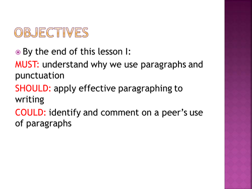 Grammar skills through autobiographical writing Paragraphing sentence structure word class