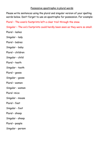 Possessive Apostrophe in Plural Words worksheets by TheNaughtyKid