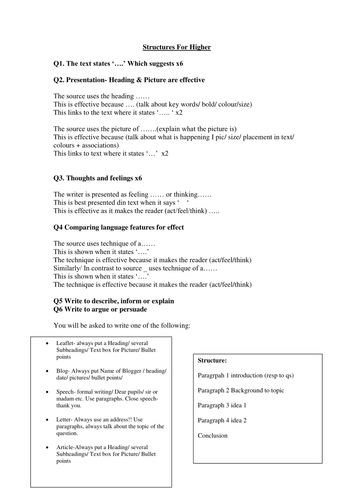 AQA English Language and Only Higher/ Foundation Revision Structures