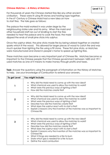 Chinese Matches (Combustion Theory) Literacy task