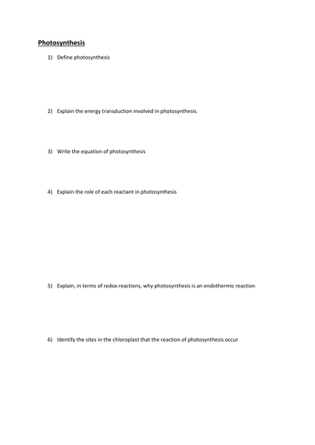 A Level Photosynthesis. A study of the different stages, and the energy transfers involved.