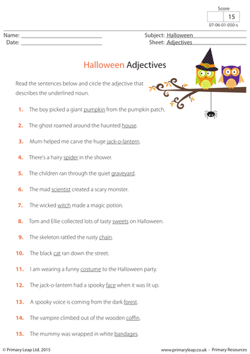 KS2 Halloween Worksheet - Adjectives Exercise