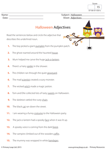 ks2 halloween worksheet adjectives exercise teaching resources