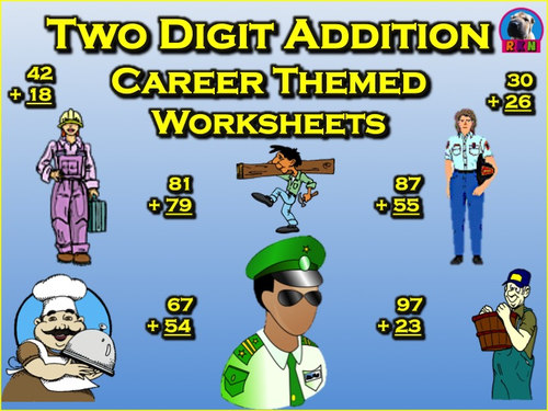 Two Digit Addition Worksheets - Career Themed (Vertical)