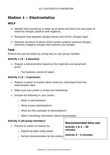 Electricity & Magnetism - Revision activity