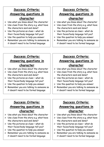 Success Criteria - Answering questions in character