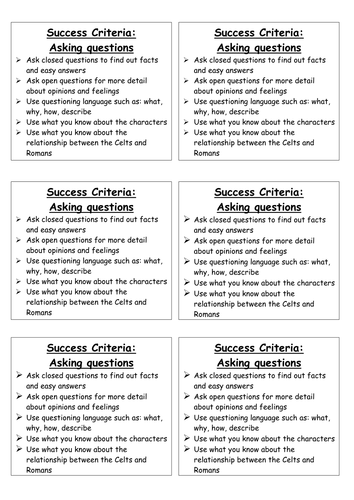Success Criteria - Asking questions