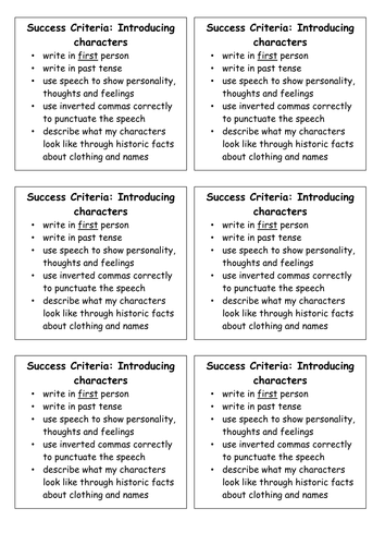 Success Criteria - Character | Teaching Resources