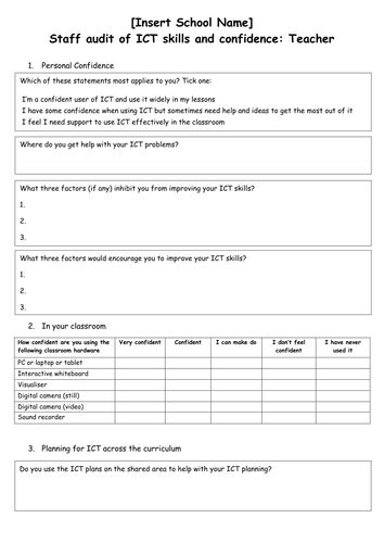 ICT skills audit - teacher and TA