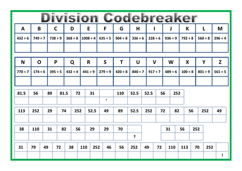 Division Codebreaker Worksheet by prof689 - Teaching Resources - Tes