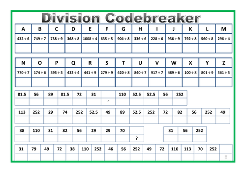 Division Codebreaker Worksheet Teaching Resources