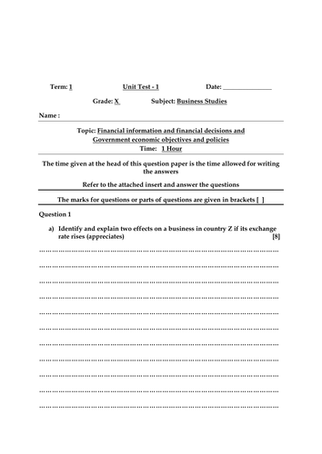 IGCSE Business Studies Summative tests
