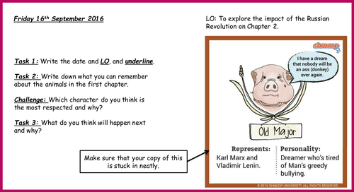 Animal Farm AQA 9-1 Lesson 4 Chapter 2 and the Russian Revolution Low ability Y9