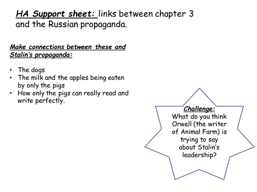 Animal Farm AQA 9-1 Lesson 8 Connecting Russian Propaganda to Chapter 3 Low ability Y9