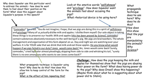 Animal Farm AQA 9-1 Lesson 9  Analysing how propaganda is used in Squealer's speech ch 3Low ability